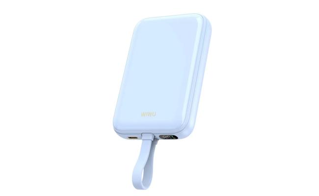 WIWU Wi-P024 10000mAh Magnetic Wireless Charging Power Bank PD 20W Fast Charging Battery Pack with Built-in Cable - Blue